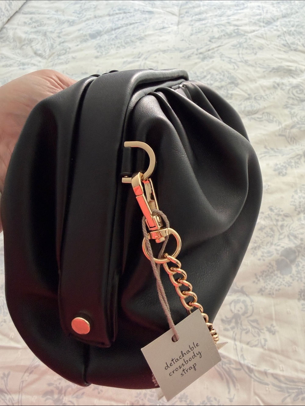 a new day Black Gathered clutch or crossbody  Bag with Gold Chain - Picture 6 of 10